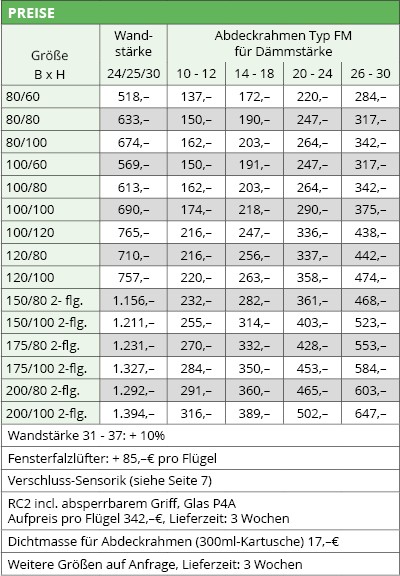 Preise Effizienzfenster Typ FM 1.0